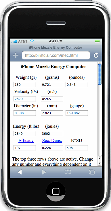 iPhone Muzzle Energy Computer