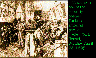 “A scene in one of the recently opened Turkish smoking parlors”—New York Herald, Sunday, April 28, 1895.